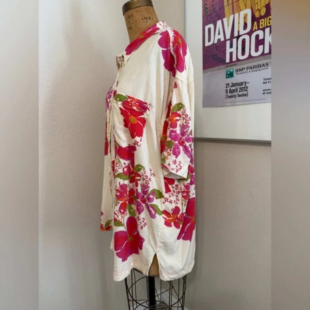Free People Share Good Vibes Buttondown XS Ivory Pink Combo Floral - Picture 3 of 12